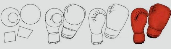Boxing gloves, pencil drawings for children black and white, colored