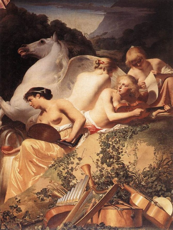 Caesar van Everdingen - Four Muses with Pegasus