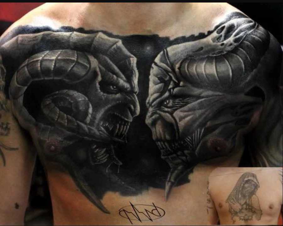 demon tattoo on chest