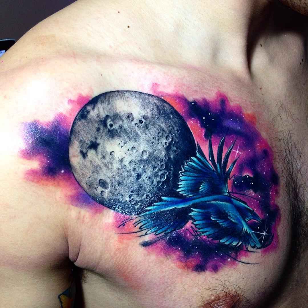 Moon in space tattoo