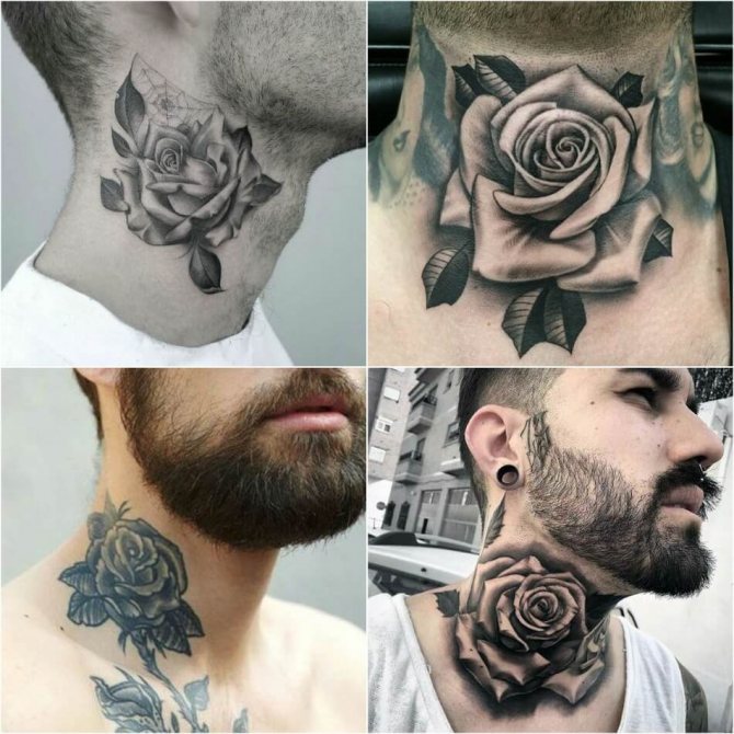 Men's Neck Tattoo - Male Neck Rose Tattoo for Men - Male Neck Rose Tattoo