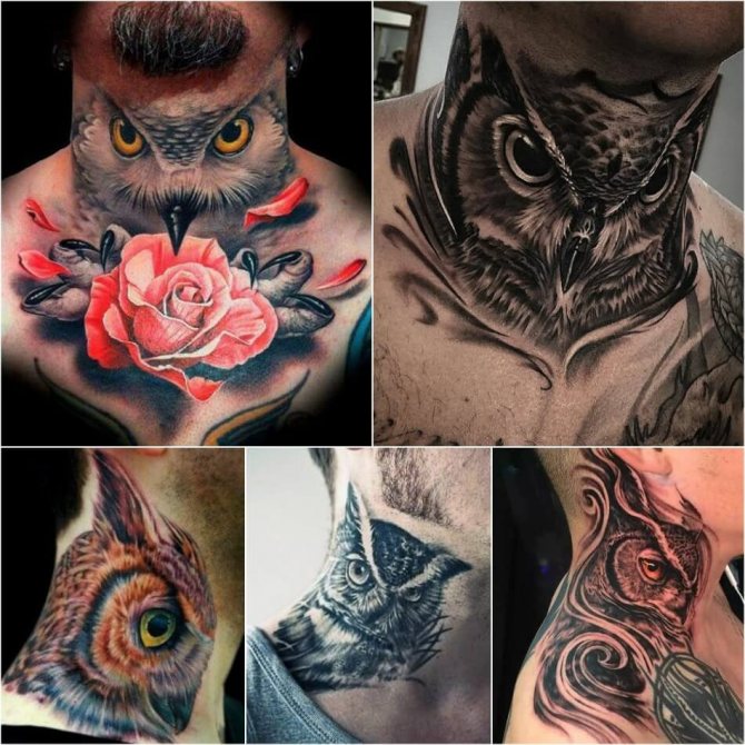 Men's neck tattoos - Male Neck Tattoo of Owl