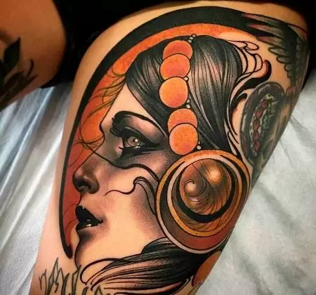 Neo-traditional tattoo in the style of realism color