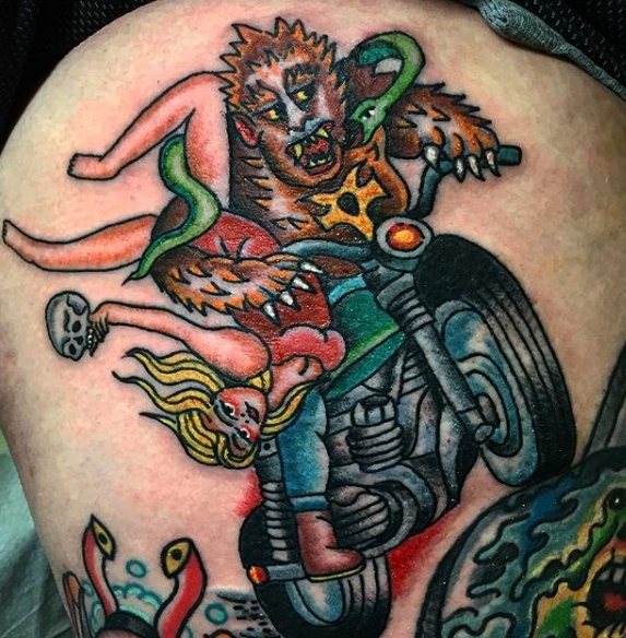 Werewolf on a motorcycle in color