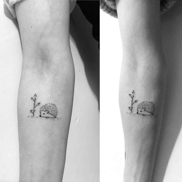 Paired hedgehog tattoo - cute option for girls
