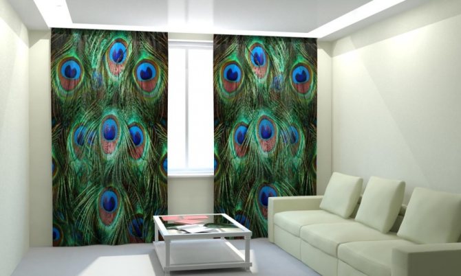 Peacock feathers on curtains