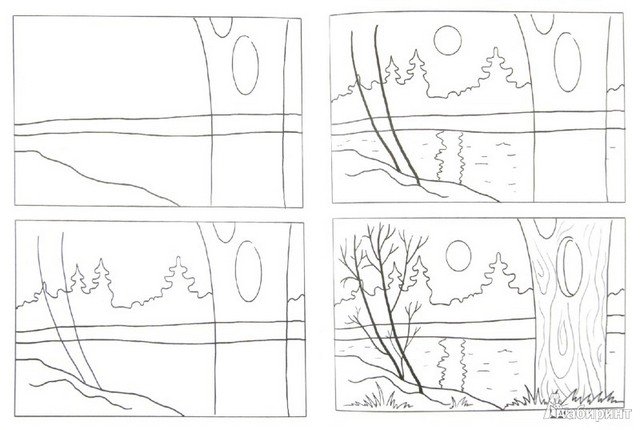 step by step drawing of a landscape