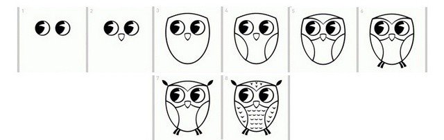 step by step drawing of an owl