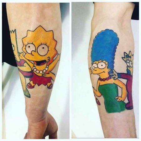 The Simpsons tattoo Lisa and Marge, forearm