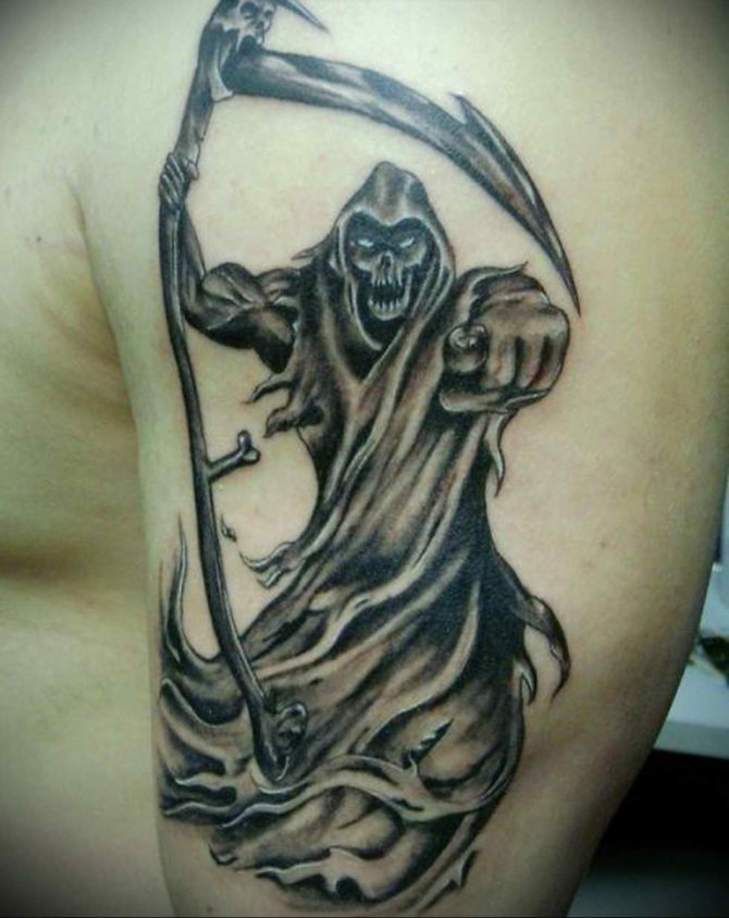 Death with a scythe as a warning tattoo