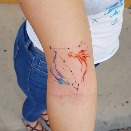 The constellation Pisces tattoo. Photo, meaning, sketches on the arm, collarbone, ribs, neck