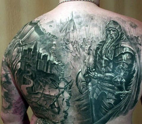 Tattoo goddess on his back