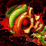 Tattoo skull and serpent