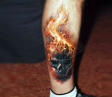 Tattoo skull on fire