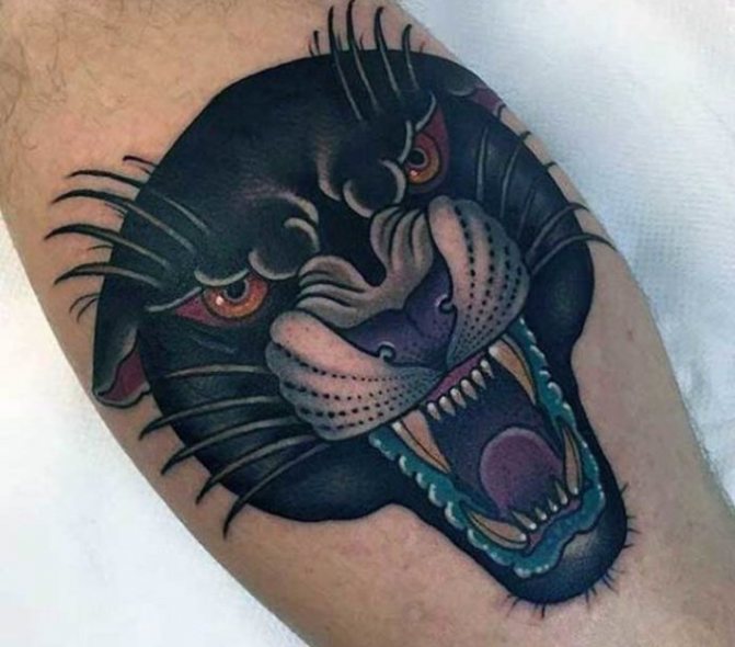 black panther old skool tattoo on his shin