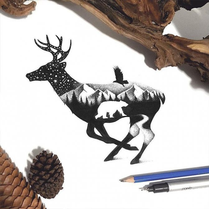 girls blkwerk deer tattoo with landscape