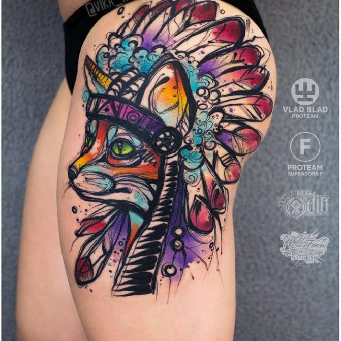 Tattoo for girls Indian fox watercolor