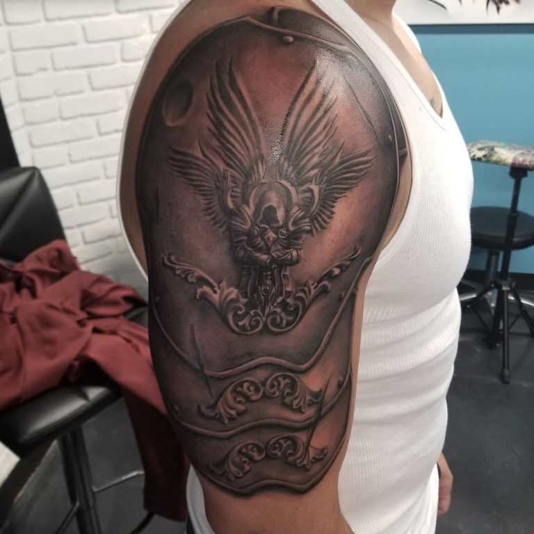 Tattoo armor on the shoulder
