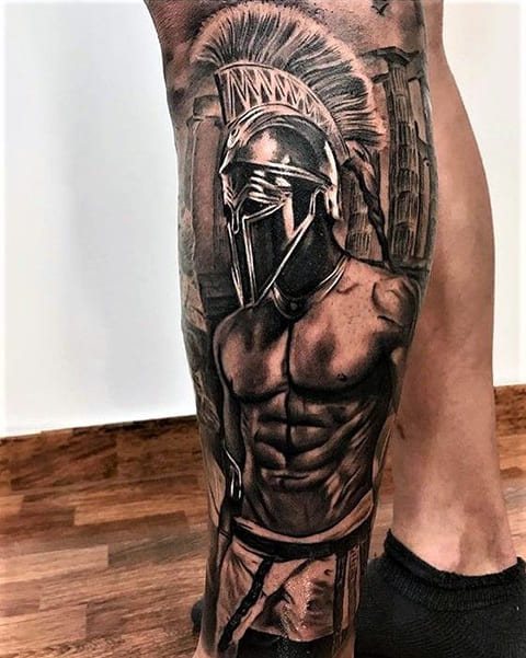 Tattoo gladiator on his leg
