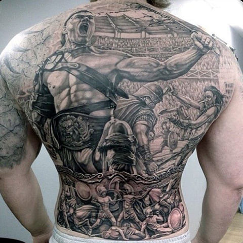 Tattoo gladiator on his back