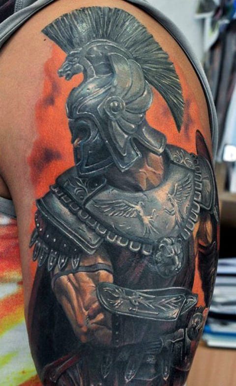 Tattoo of a gladiator on a man