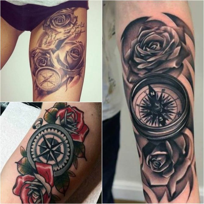Tattoo Compass - Compass and Rose Tattoo - Compass and Rose Tattoo