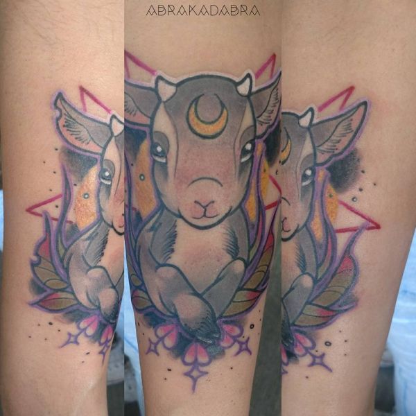 Tattoo of a goat in color
