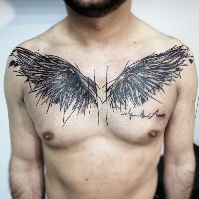 Tattoo wings on chest