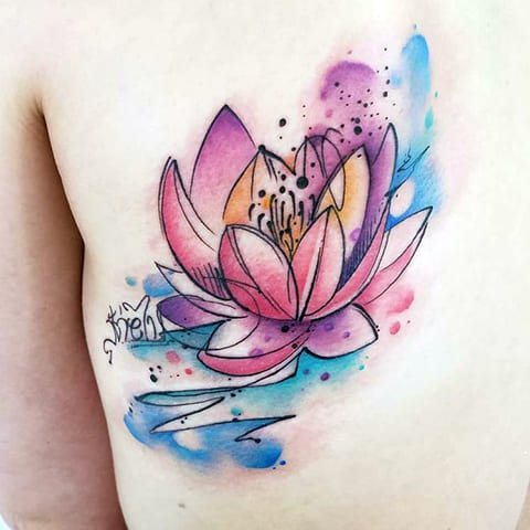 Tattoo water lily on his scapula
