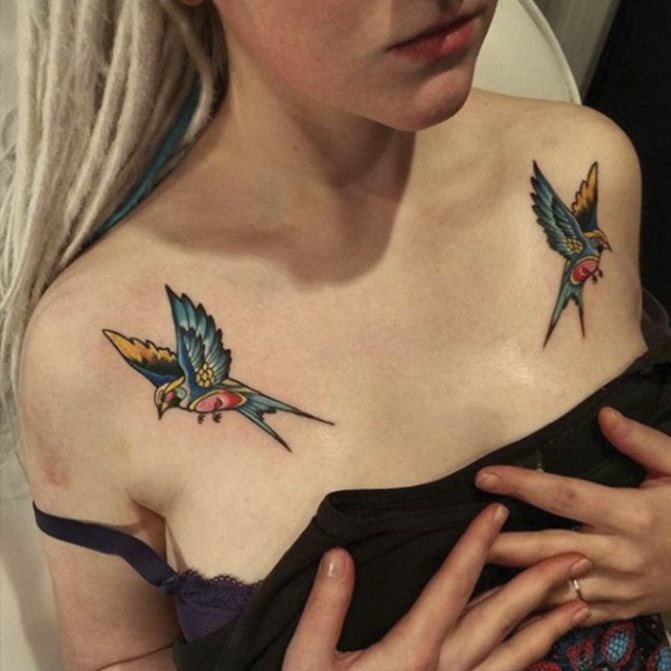 tattoo swallows on clavicles