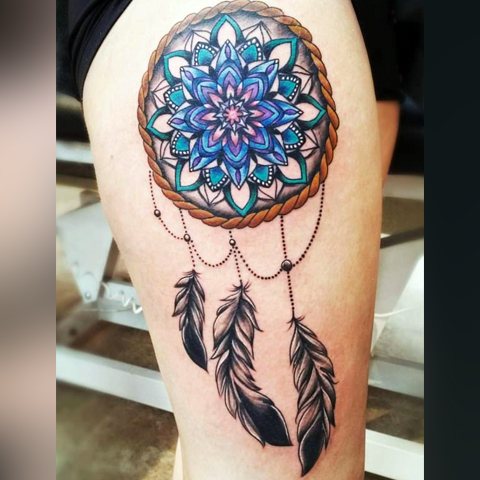 Tattoo dream catcher with lotus and mandala