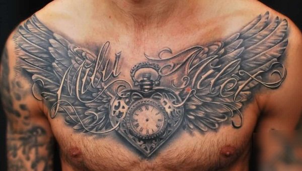 Tattoo on the chest for men. Sketches, photos, beautiful large and small