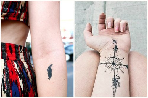 tattoo with a compass and a rabbit