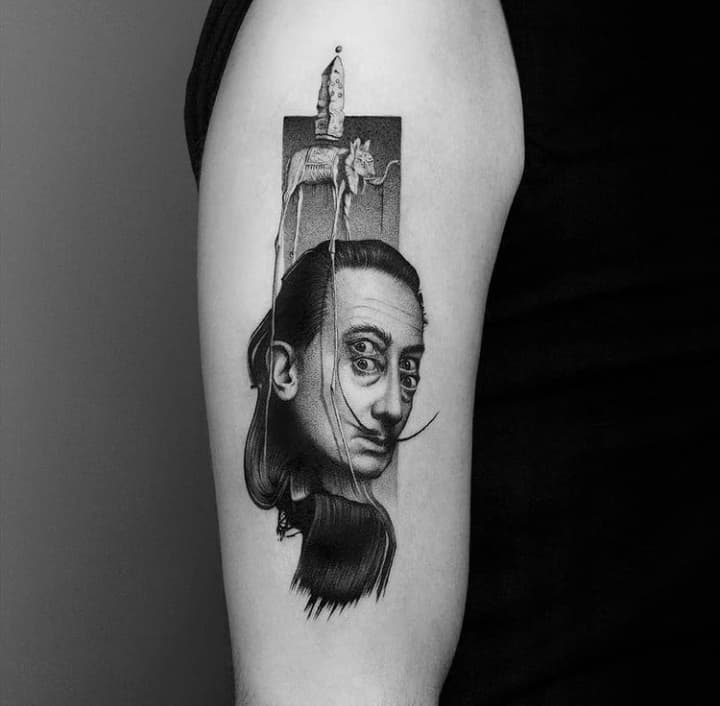 Tattoo of Salvador Dali in black and white