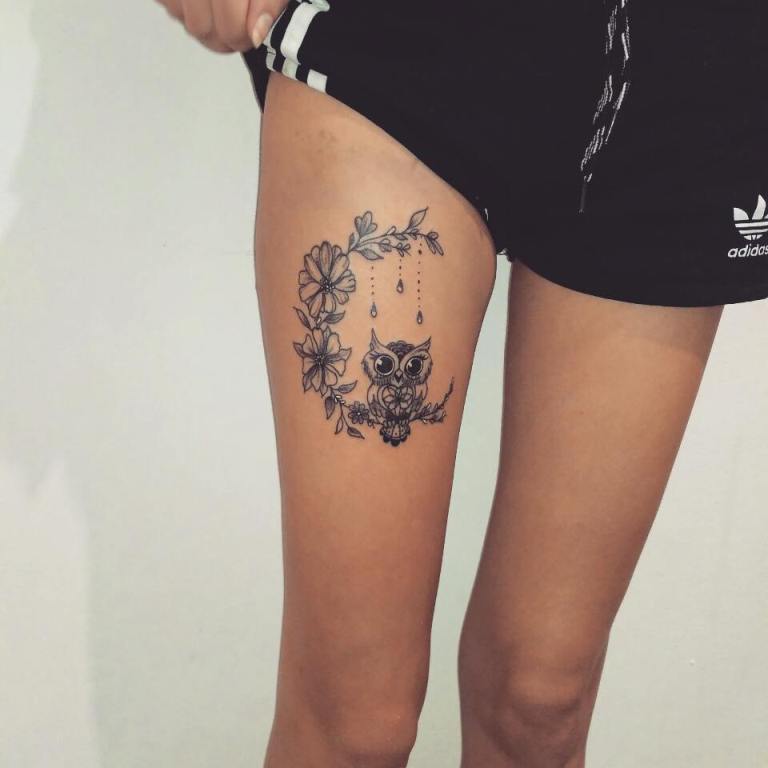 Tattoo of an owl on your hip