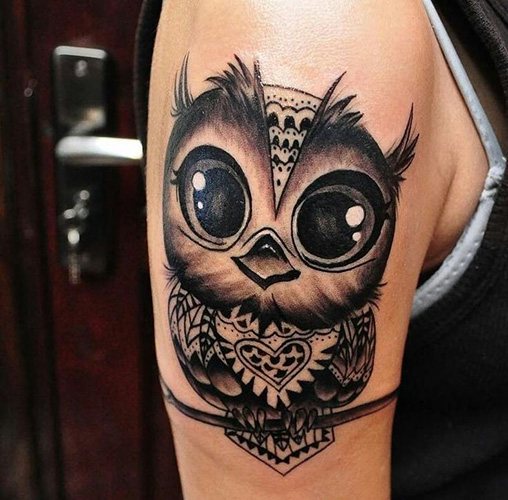 Tattoo of an owl on the arm for girls. Photos, meaning, sketches