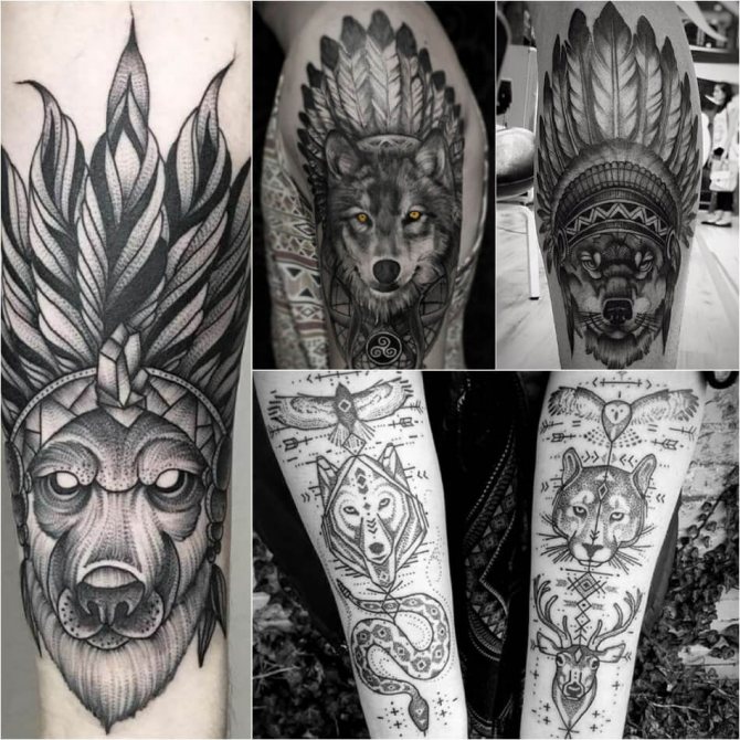 Tattoo wolf - Subtlety of wolf tattoo - Tattoo wolf Indian - Tattoo wolf with feathers