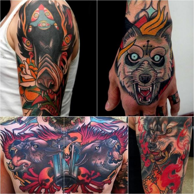 Tattoo Wolf - Subtlety of Tattoo with Wolf - Tattoo Wolf on Fire - Tattoo Wolf with Burning Eyes