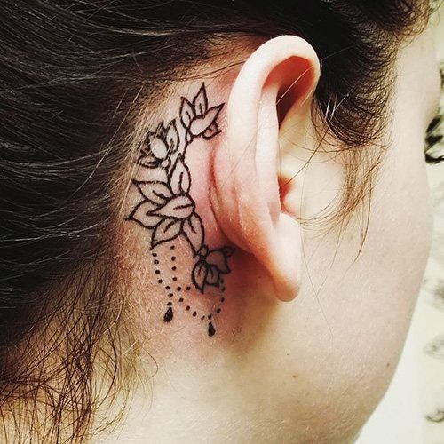 Tattoo behind the ear for girls. Photos, sketches, meaning.