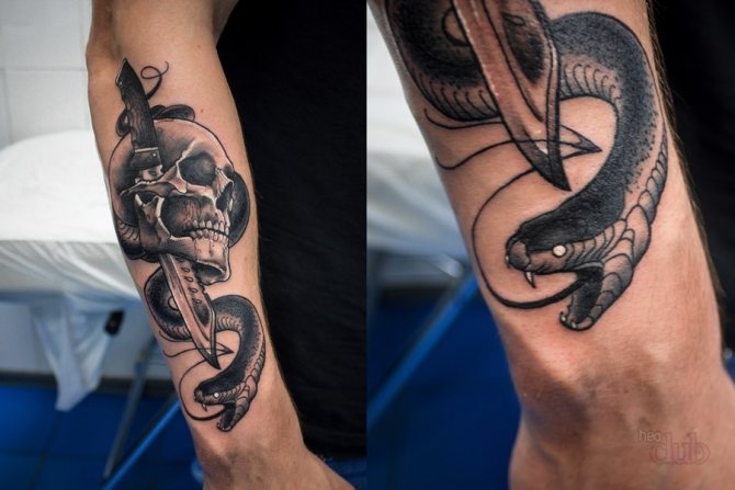 Tattoo snake with a sword