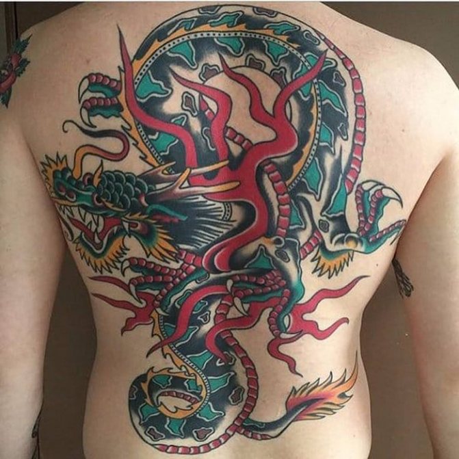dragon tattoo on his back