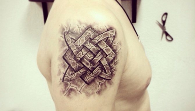Tattoo of Svarog's Square on his shoulder