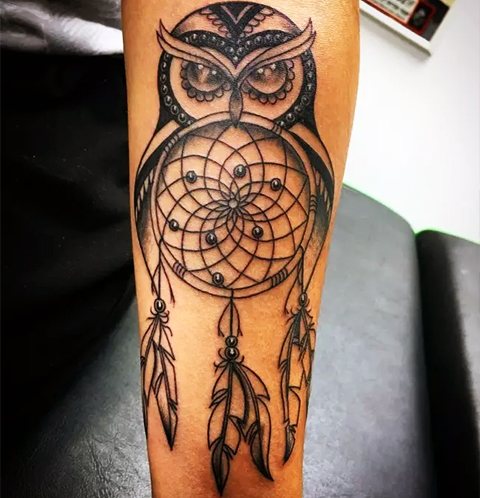Nightcatcher tattoo in the shape of an owl