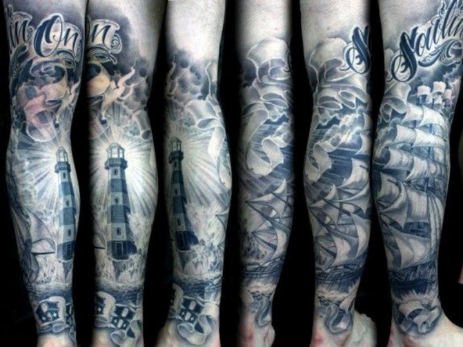 Full Arm Lighthouse Tattoo