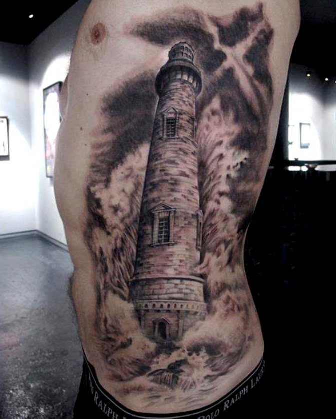Tattoo as a lighthouse on the male side