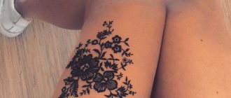 Tattoo in the form of lace with a vet on a girl's leg