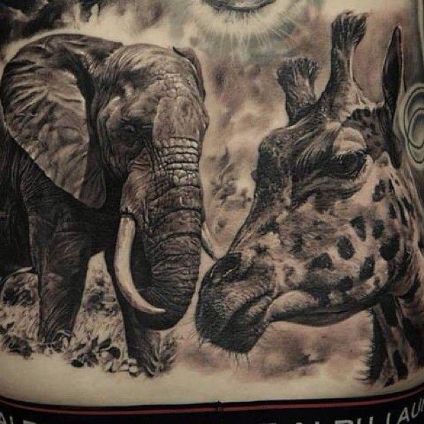 Elephant and Giraffe tattoos