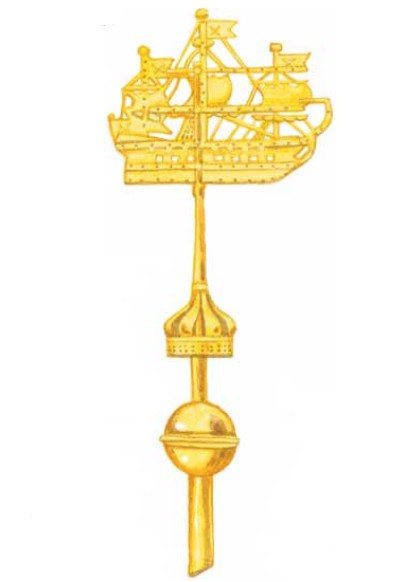 Three-masted gold ship on Admiralty spire
