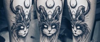 Meaning of a tattoo cat for girls and men, Egyptian cats, sphinx, cat head, black, wings, paws